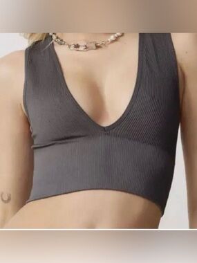 Out From Under Urban Outfitters Ribbed Plunge Crop Top Gray- M